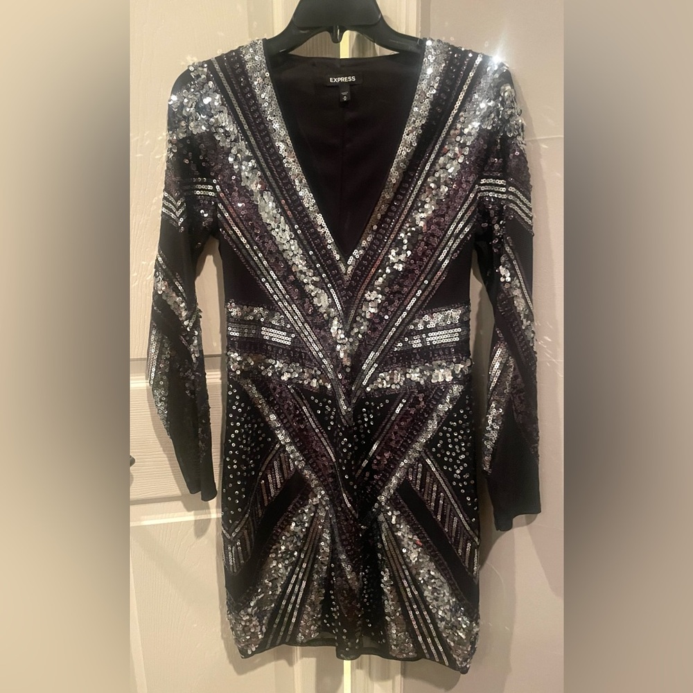 Express Sequin Dress Black Silver